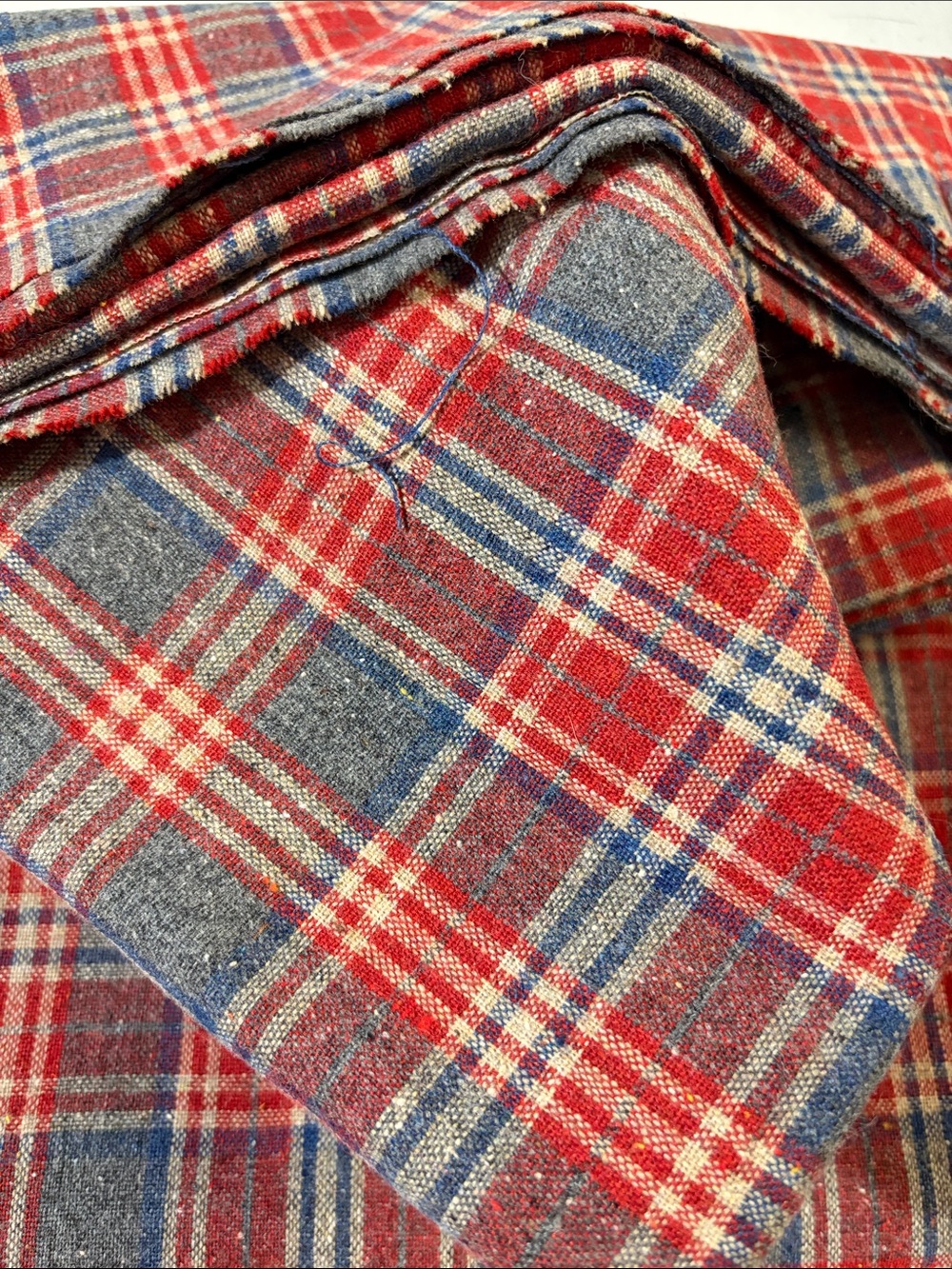 Fabric 60” x 152” Red Blue Plaid Wool Blend Lightweight Fabric